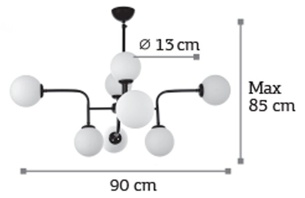 InLight Κρεμαστό φωτιστικό από μαύρο μέταλλο και λευκή οπαλίνα 8XG9 D:90cm (6166-8-BL)