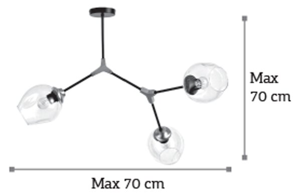 InLight Κρεμαστό φωτιστικό από μαύρο μέταλλο και διάφανο γυαλί 3XE27 D:70cm (6129-3-ΝΜ)