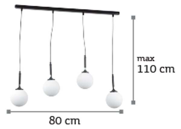 InLight Κρεμαστό φωτιστικό από μαύρο μέταλλο και λευκή οπαλίνα 4XG9 D:80cm (4514-4 ΡΑΓΑ)
