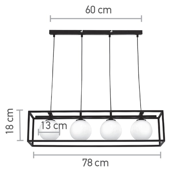 InLight Κρεμαστό φωτιστικό σε μαύρη απόχρωση και λευκή οπαλίνα 4XG9 D:78cm (6064-BL)