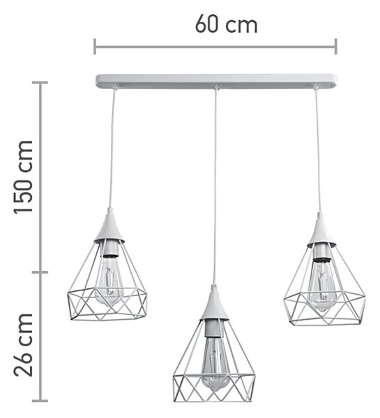 InLight Κρεμαστό φωτιστικό από λευκό μέταλλο 3XE27 D:60cm (4024-3-WH-RAIL)