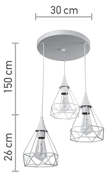 InLight Κρεμαστό φωτιστικό από λευκό μέταλλο 3XE27 D:30cm (4024-3-WH-ROSETTE)