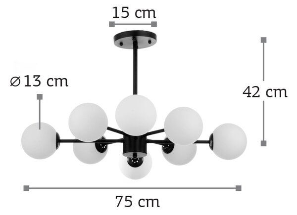 InLight Κρεμαστό φωτιστικό από μαύρο μέταλλο και λευκή οπαλίνα 8XG9 D:75cm (5315-8)
