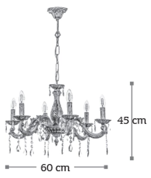 InLight Κρεμαστό φωτιστικό από μέταλλο σε μπεζ πατίνα και κρύσταλλα 6XE14 D:60cm (5304-6)