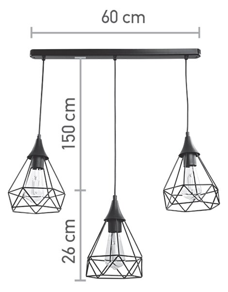 InLight Κρεμαστό φωτιστικό από μαύρο μέταλλο 3XE27 D:60cm (4024-3-BL-RAIL)