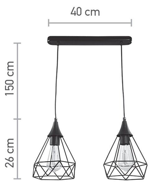 InLight Κρεμαστό φωτιστικό από μαύρο μέταλλο 2XE27 D:40cm (4024-2-BL-RAIL)