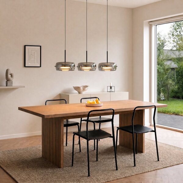 Lucande LED κρεμαστό φωτιστικό Martis, μαύρο, 3 φώτα, step-dim, ρυθμιζόμενος, Μαύρο, Σαλόνι / τραπεζαρία, Γυαλί, σύγχρονο