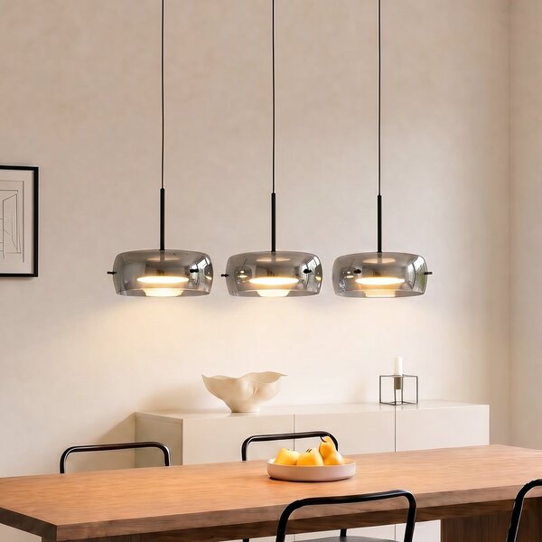Lucande LED κρεμαστό φωτιστικό Martis, μαύρο, 3 φώτα, step-dim, ρυθμιζόμενος, Μαύρο, Σαλόνι / τραπεζαρία, Γυαλί, σύγχρονο