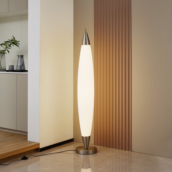 Lucande LED φωτιστικό δαπέδου Tarell, λευκό/νικέλιο, 146 cm, με δυνατότητα, ρυθμιζόμενος, Λευκό, Σαλόνι / τραπεζαρία, Πλαστικό, σύγχρονο