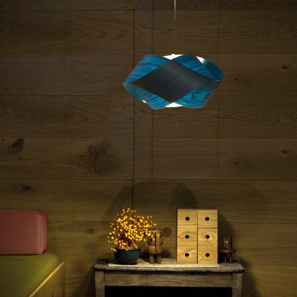 LZF LAMPS Κρεμαστό φωτιστικό Nut, μπλε/νικελίου, μήκος 42 cm, ξύλο, ρυθμιζόμενος, Μπλε, Σαλόνι / τραπεζαρία, Ξύλο, σχεδιασμός