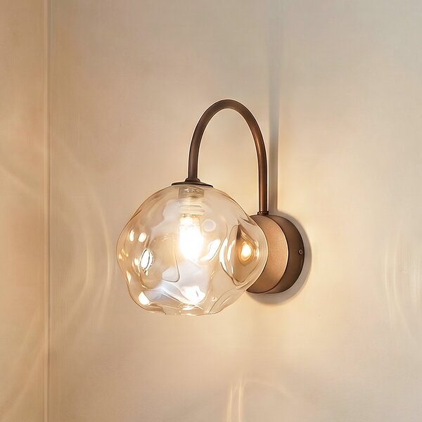 TK Lighting Φωτιστικό τοίχου Lava, καφέ, γυαλί, ύψος 21 cm, G9, ρυθμιζόμενος, Καφέ / Σκουριάς, Σαλόνι / τραπεζαρία, Γυαλί