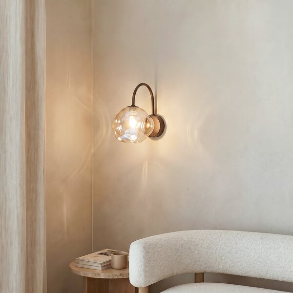 TK Lighting Φωτιστικό τοίχου Lava, καφέ, γυαλί, ύψος 21 cm, G9, ρυθμιζόμενος, Καφέ / Σκουριάς, Σαλόνι / τραπεζαρία, Γυαλί