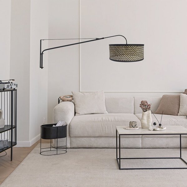 Steinhauer Φωτιστικό τοίχου Elegant Classy, μαύρο/πλέγμα μαύρο-ξύλο, Μαύρο, Σαλόνι / τραπεζαρία, Μέταλλο