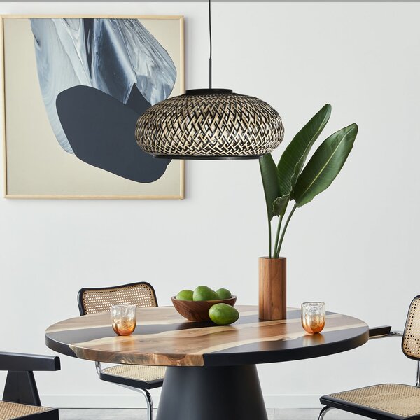 Steinhauer Κρεμαστό φωτιστικό Sparkled Light 4476ZW, πλέξη από μπαμπού, Ø 50 cm, ρυθμιζόμενος, Μαύρο, Σαλόνι / τραπεζαρία, Μπαμπού