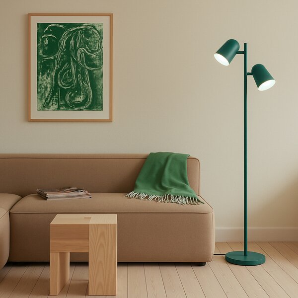 Lindby Φωτιστικό δαπέδου Isara, πράσινο, 165 cm, 2 φώτα, μέταλλο, E27, Πράσινο, Σαλόνι / τραπεζαρία, Μέταλλο, σύγχρονο