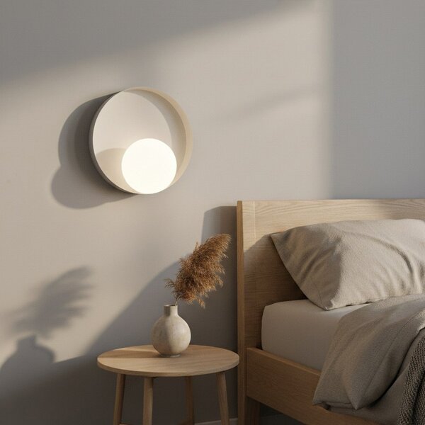 EMIBIG LIGHTING Φωτιστικό τοίχου Kido K1, μπεζ, ατσάλι/γυαλί, Ø 20 cm, ρυθμιζόμενος, Μπεζ, Σαλόνι / τραπεζαρία, Μέταλλο, σύγχρονο