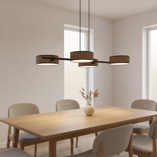 EMIBIG LIGHTING Κρεμαστό φωτιστικό Drumz 4, καφέ, ύφασμα/χάλυβας, μήκος 80 cm, E14, ρυθμιζόμενος, Καφέ / Σκουριάς, Σαλόνι / τραπεζαρία, Ύφασμα / Κλωστοϋφαντουργία, σύγχρονο