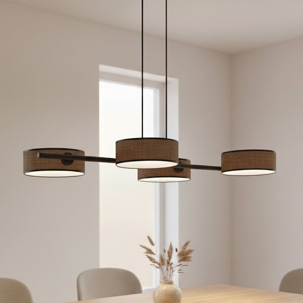 EMIBIG LIGHTING Κρεμαστό φωτιστικό Drumz 4, καφέ, ύφασμα/χάλυβας, μήκος 80 cm, E14, ρυθμιζόμενος, Καφέ / Σκουριάς, Σαλόνι / τραπεζαρία, Ύφασμα / Κλωστοϋφαντουργία, σύγχρονο
