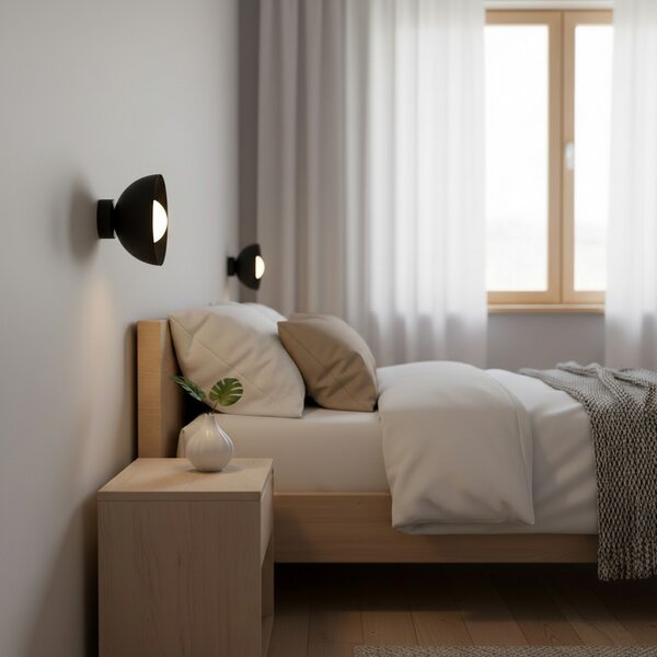 EMIBIG LIGHTING Φωτιστικό τοίχου Bibi K1, μαύρο, ατσάλι/γυαλί, Ø 18 cm, ρυθμιζόμενος, Μαύρο, Σαλόνι / τραπεζαρία, Μέταλλο, σύγχρονο