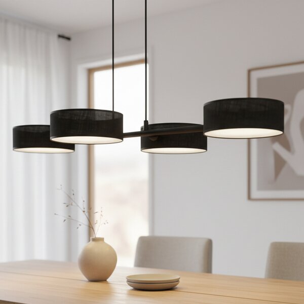 EMIBIG LIGHTING Κρεμαστό φωτιστικό Drumz 4, μαύρο, ύφασμα/χάλυβας, μήκος 80 cm, E14, ρυθμιζόμενος, Μαύρο, Σαλόνι / τραπεζαρία, Ύφασμα / Κλωστοϋφαντουργία, σύγχρονο