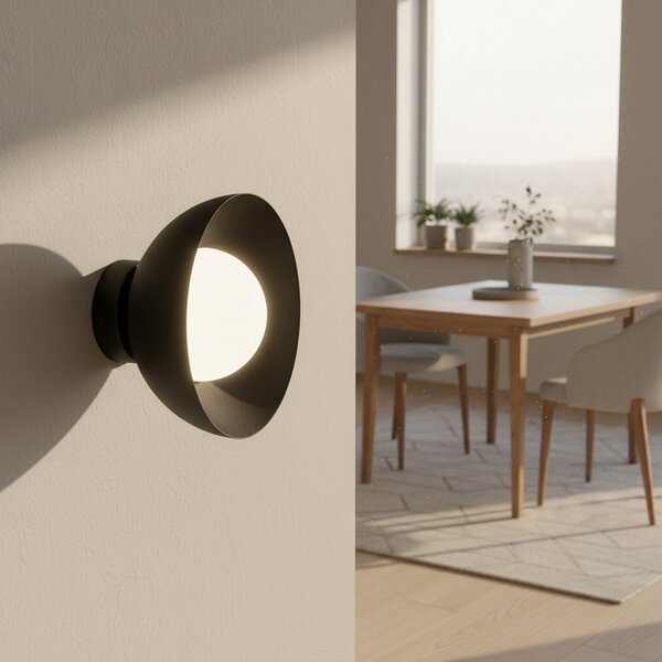 EMIBIG LIGHTING Φωτιστικό τοίχου Bibi K1, μαύρο, ατσάλι/γυαλί, Ø 18 cm, ρυθμιζόμενος, Μαύρο, Σαλόνι / τραπεζαρία, Μέταλλο, σύγχρονο