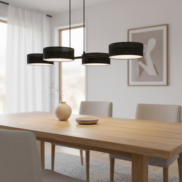 EMIBIG LIGHTING Κρεμαστό φωτιστικό Drumz 4, μαύρο, ύφασμα/χάλυβας, μήκος 80 cm, E14, ρυθμιζόμενος, Μαύρο, Σαλόνι / τραπεζαρία, Ύφασμα / Κλωστοϋφαντουργία, σύγχρονο