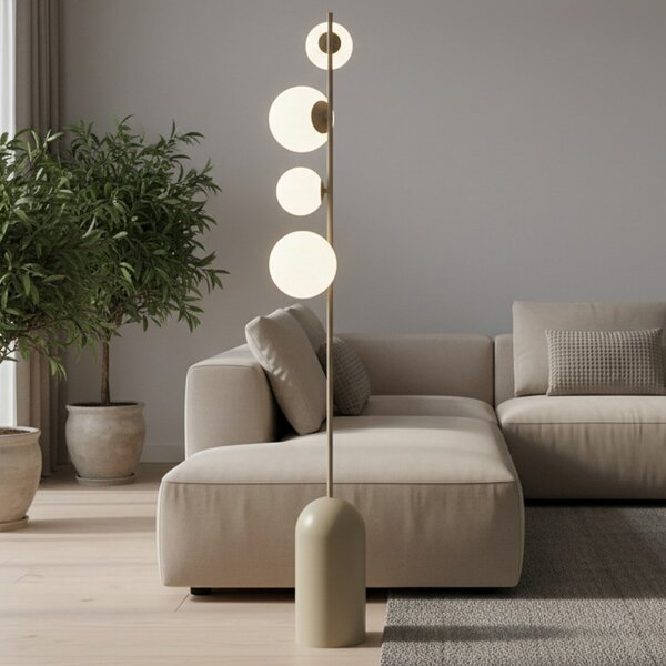 EMIBIG LIGHTING Φωτιστικό δαπέδου Etno LP4, μπεζ, γυαλί/ατσάλι, ύψος 140 cm, G9, Μπεζ, Σαλόνι / τραπεζαρία, Γυαλί, σύγχρονο