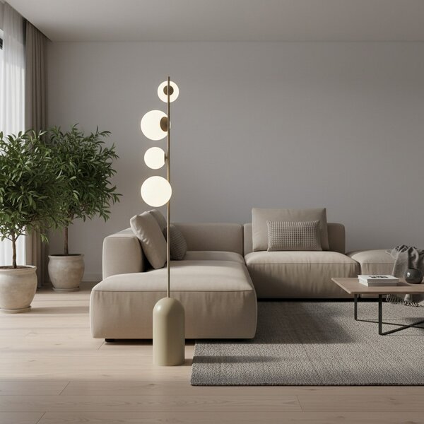 EMIBIG LIGHTING Φωτιστικό δαπέδου Etno LP4, μπεζ, γυαλί/ατσάλι, ύψος 140 cm, G9, Μπεζ, Σαλόνι / τραπεζαρία, Γυαλί, σύγχρονο