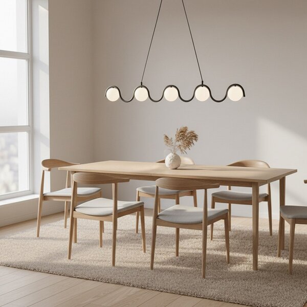 EMIBIG LIGHTING Κρεμαστό φωτιστικό Sinus 5, μαύρο/οπαλίνα, γυαλί, μήκος 110 cm, ρυθμιζόμενος, Μαύρο, Σαλόνι / τραπεζαρία, Γυαλί, σύγχρονο