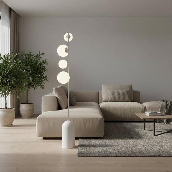 EMIBIG LIGHTING Φωτιστικό δαπέδου Etno LP4, λευκό, γυαλί/χάλυβας, ύψος 140 cm, G9, Λευκό, Σαλόνι / τραπεζαρία, Γυαλί, σύγχρονο