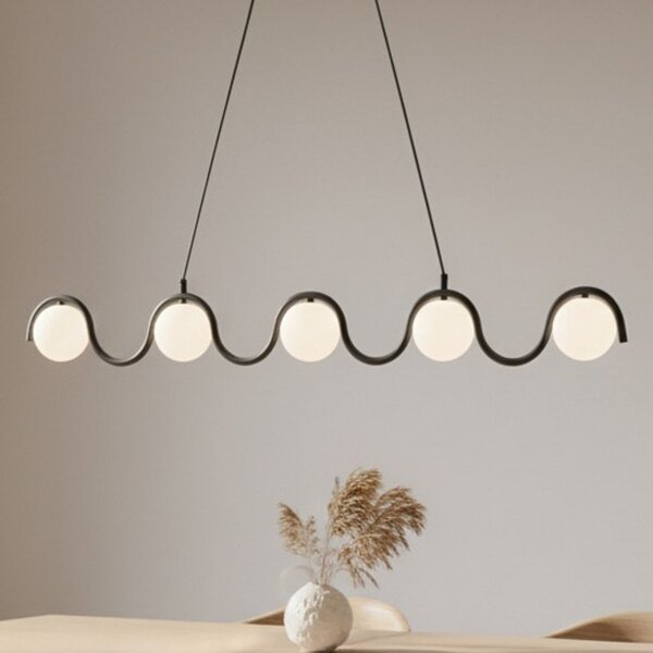 EMIBIG LIGHTING Κρεμαστό φωτιστικό Sinus 5, μαύρο/οπαλίνα, γυαλί, μήκος 110 cm, ρυθμιζόμενος, Μαύρο, Σαλόνι / τραπεζαρία, Γυαλί, σύγχρονο