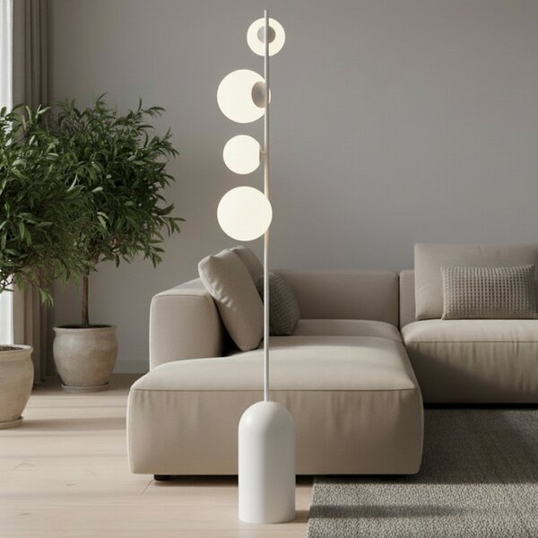 EMIBIG LIGHTING Φωτιστικό δαπέδου Etno LP4, λευκό, γυαλί/χάλυβας, ύψος 140 cm, G9, Λευκό, Σαλόνι / τραπεζαρία, Γυαλί, σύγχρονο