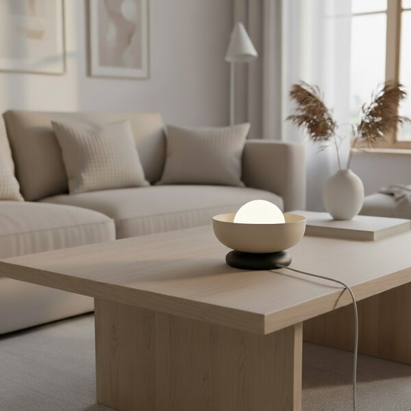 EMIBIG LIGHTING Λάμπα τραπεζιού Ozzy LN1, μπεζ, ατσάλι/γυαλί, ύψος 13 cm, G9, Μπεζ, Σαλόνι / τραπεζαρία, Μέταλλο, σύγχρονο