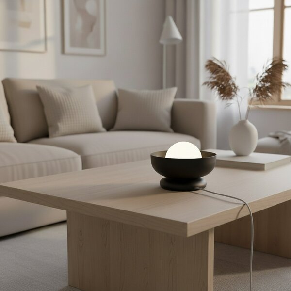 EMIBIG LIGHTING Λάμπα τραπεζιού Ozzy LN1, μαύρη, ατσάλι/γυαλί, ύψος 13 cm, G9, Μαύρο, Σαλόνι / τραπεζαρία, Μέταλλο, σύγχρονο