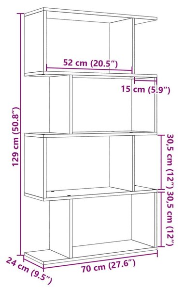 Βιβλιοθήκη/Διαχωριστικό Χώρου 4 Επ. Λευκό 70x24x129εκ. Επ. Ξύλο - Λευκό