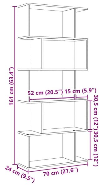 Βιβλιοθήκη/Διαχωριστικό Χώρου 5 Επ. Μαύρο 70x24x161εκ. Επ. Ξύλο - Μαύρο