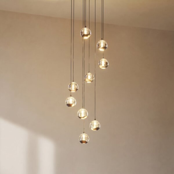 Lucande LED κρεμαστό φωτιστικό Hayley, μαύρο, 9 φτερά, γυαλί, Μαύρο, Σαλόνι / τραπεζαρία, Γυαλί, σύγχρονο