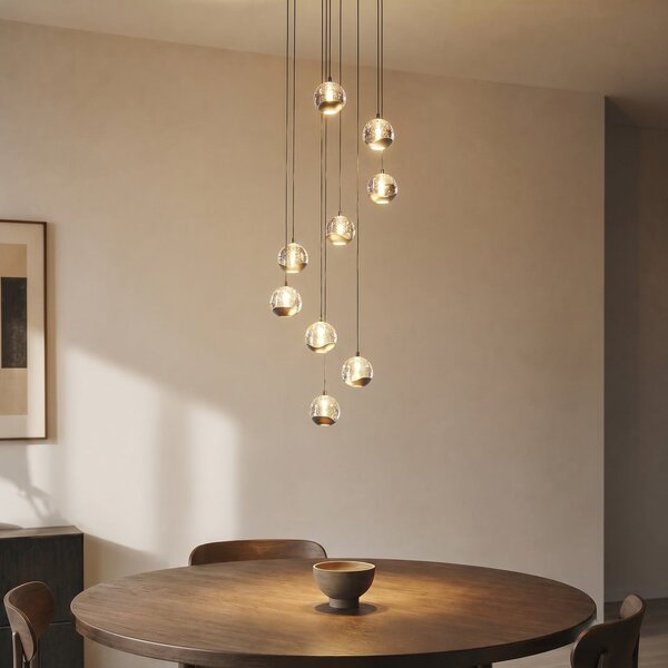 Lucande LED κρεμαστό φωτιστικό Hayley, μαύρο, 9 φτερά, γυαλί, Μαύρο, Σαλόνι / τραπεζαρία, Γυαλί, σύγχρονο