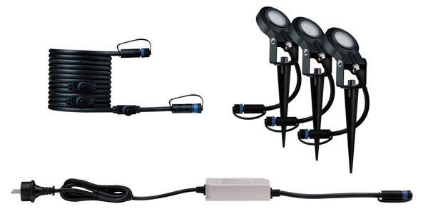 Paulmann Plug & Shine Sting Spot 2200K 3x βασικό σετ, ρυθμιζόμενος, Μαύρο, Μέταλλο, σύγχρονο