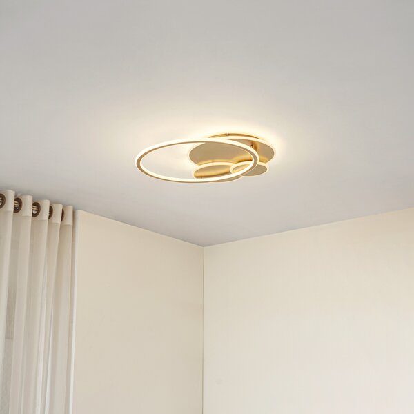 Lucande LED φωτιστικό οροφής Circulo, χρυσό, 60 cm CCT, ρυθμιζόμενο, ρυθμιζόμενος, Χρυσό / Ορείχαλκου, Σαλόνι / τραπεζαρία, Μέταλλο, σύγχρονο