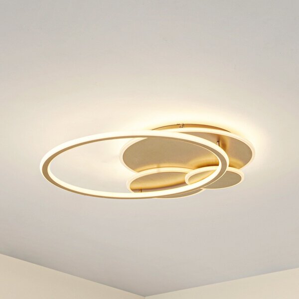 Lucande LED φωτιστικό οροφής Circulo, χρυσό, 60 cm CCT, ρυθμιζόμενο, ρυθμιζόμενος, Χρυσό / Ορείχαλκου, Σαλόνι / τραπεζαρία, Μέταλλο, σύγχρονο