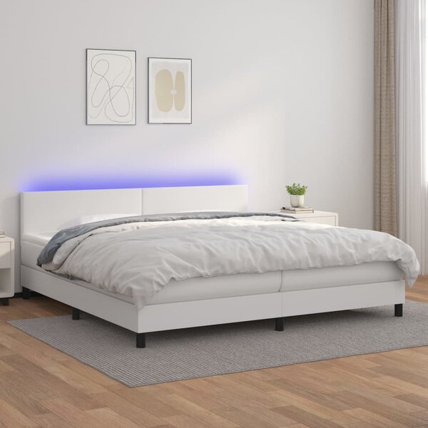 VidaXL Κρεβάτι Boxspring με Στρώμα & LED Λευκό 200x200 εκ. Συνθ. Δέρμα