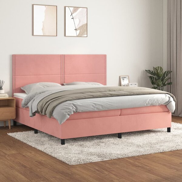 VidaXL Κρεβάτι Boxspring με Στρώμα Ροζ 200x200 εκ. Βελούδινο