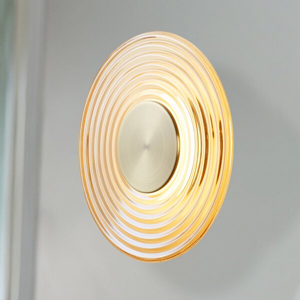 Searchlight LED απλίκα Cleo, χρώμα κεχριμπάρι/ορείχαλκος, Ø 30 cm, γυαλί, ρυθμιζόμενος, Μπεζ, Σαλόνι / τραπεζαρία, Γυαλί, σύγχρονο