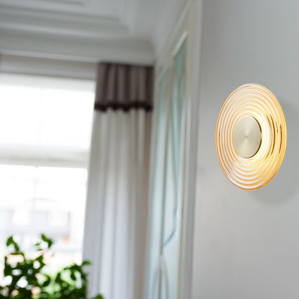 Searchlight LED απλίκα Cleo, χρώμα κεχριμπάρι/ορείχαλκος, Ø 30 cm, γυαλί, ρυθμιζόμενος, Μπεζ, Σαλόνι / τραπεζαρία, Γυαλί, σύγχρονο