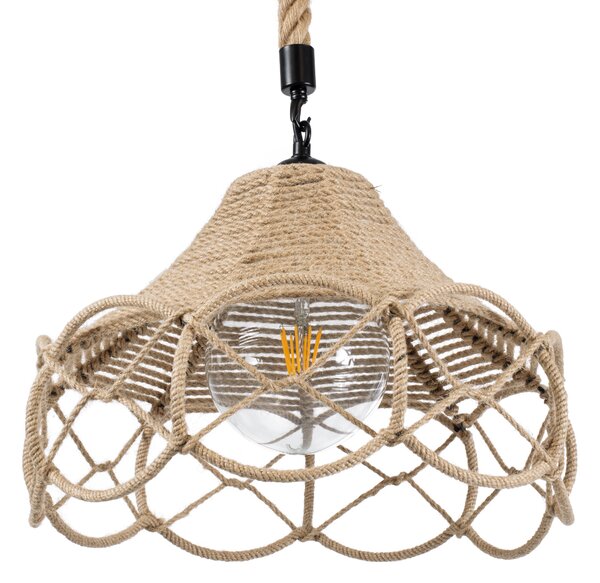 GloboStar® TESSUTI 01614 Boho Κρεμαστό Φωτιστικό Πλέγμα Μονόφωτο 1 x E27 IP20 Μπεζ Σχοινί - Μ39 x Π39 x Y31cm