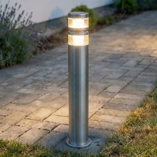 Lindby LED φως διαδρόμου Lanea, 60 cm, γκρι, ανοξείδωτο ατσάλι, IP44, Μεταλλικό, Ανοξείδωτος χάλυβας, σύγχρονο