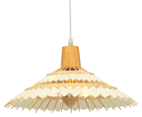 GloboStar® VENTALIA 00897 Boho Κρεμαστό Φωτιστικό Πλέγμα Μονόφωτο 1 x E27 IP20 Μπεζ Ξύλο - Μ40 x Π40 x Y22cm