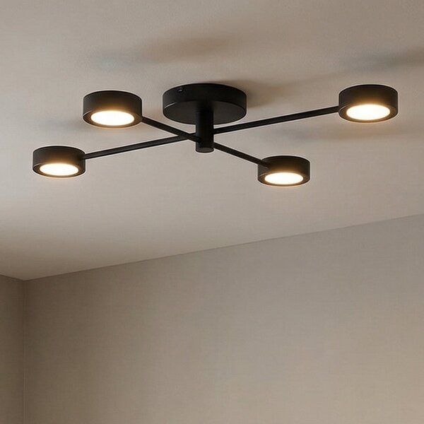 Nordlux Φωτιστικό οροφής LED Clyde Flex, 4-φωτιστικό, 2 ράβδοι, μαύρο, ρυθμιζόμενος, Μαύρο, Σαλόνι / τραπεζαρία, Μέταλλο