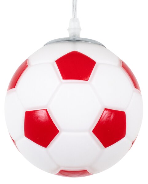 GloboStar® FOOTBALL 00642 Μοντέρνο Κρεμαστό Παιδικό Φωτιστικό Οροφής Μονόφωτο 1 x E27 Κόκκινο Λευκό Γυάλινο Φ15 x Υ18cm